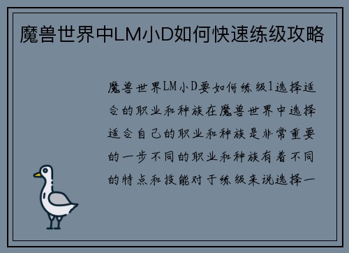 魔兽世界中LM小D如何快速练级攻略